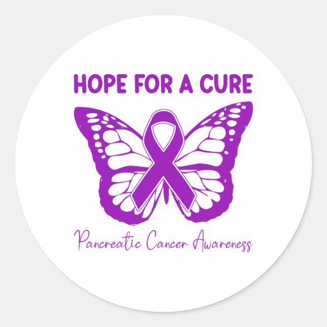 Adesivo Redondo Hope For A Cure Purple Butterfly Pancreatic Cancer (Frente)