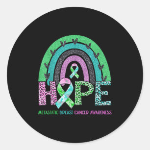 Adesivo Redondo Hope Leopard Rainbow Cancer Metastático da Mama Aw