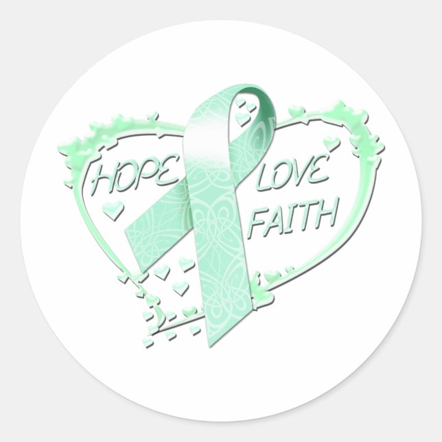 Adesivo Redondo Hope Love Faith Heart (teal) (Frente)