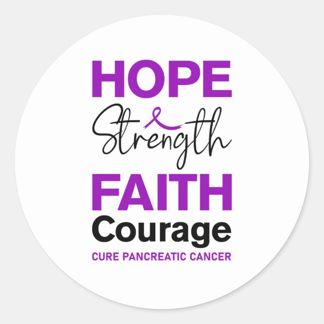Adesivo Redondo Hope Strength Faith Cure Purple Pancreatic Cancer (Frente)