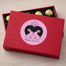 Adesivo Redondo Hopping Into Love - Cute Valentine Bunnies Sticker