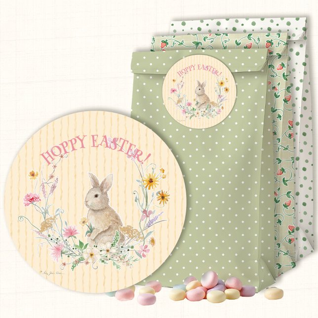 Adesivo Redondo Hoppy Easter Bunny Wildflower Floral Envelope Seal (Criador carregado)