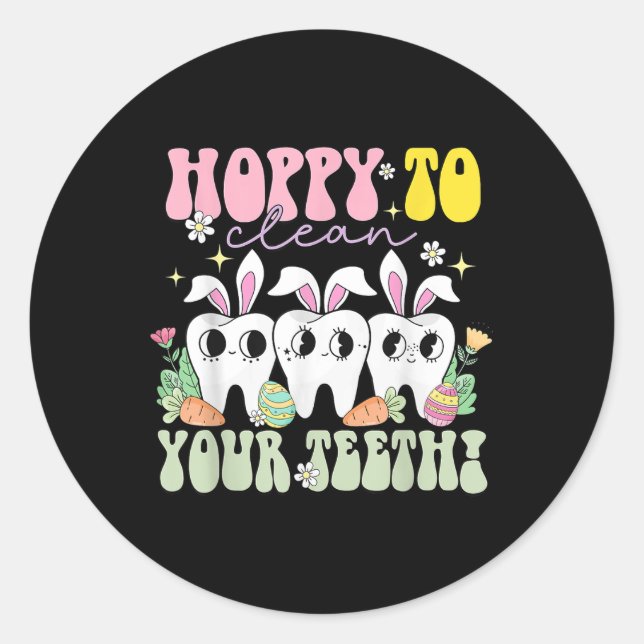 Adesivo Redondo Hoppy Para Limpar Os Dentes Higiene Dental No Dia  (Frente)