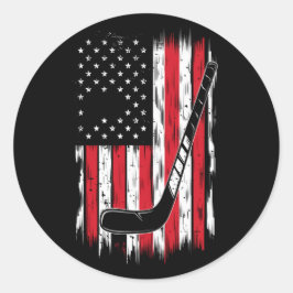 Adesivo Redondo Hóquei Bandeira Americana Esportes Retro Vintage