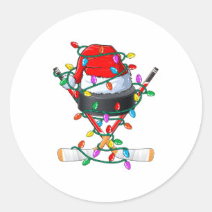 Adesivo Redondo Hóquei de Natal Xmas Papai Noel Srts Chapéu Bola C