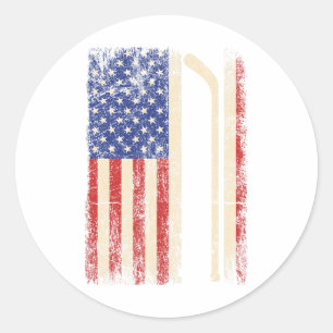 Adesivo Redondo Hóquei EUA Bandeira Americana Stick de Hóquei no G