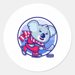 Adesivo Redondo Hóquei no Gelo Infantil Koala I Animais Divertidos