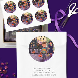 Adesivo Redondo Hora Assustadora Crianças de Monstros no Halloween