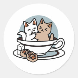 Adesivo Redondo Hora do Tea Meow - Design de Gato e Chá