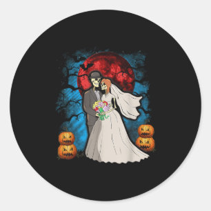 Adesivo Redondo Horário de Casal do Skeleton de Casamento de Hallo