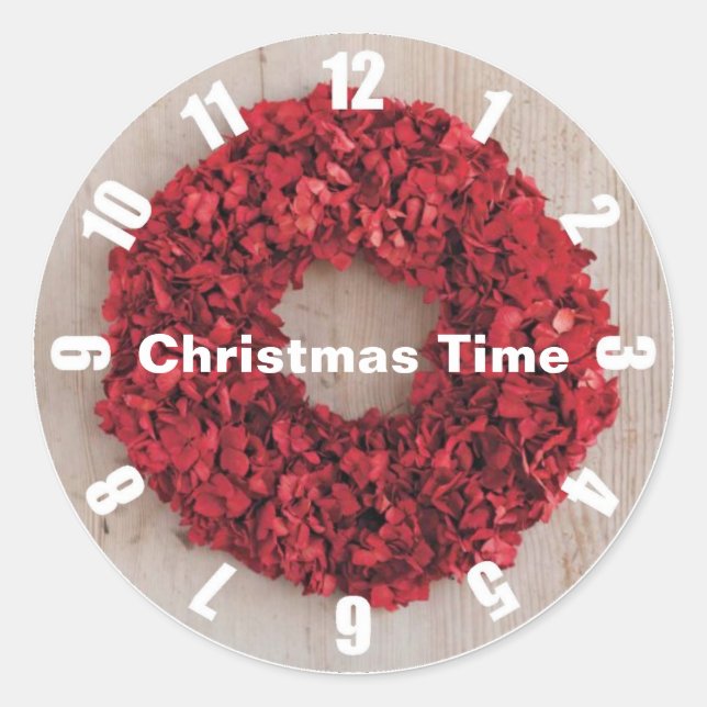 Adesivo Redondo Horário de Natal - Póstolos Vermelhos (Frente)