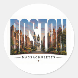 Adesivo Redondo 💙 Horizonte de Boston Estilo de Cidade Moderna 💙