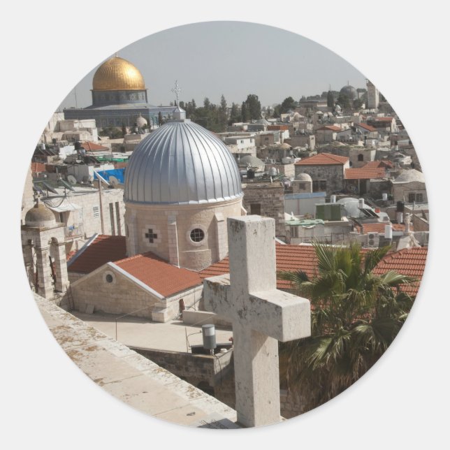 Adesivo Redondo Horizonte de Jerusalém Antiga (Frente)