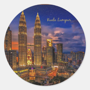 Adesivo Redondo Horizonte de Kuala Lumpur à noite