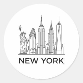 Adesivo Redondo Horizonte de Nova York Arte Linear Minimalista