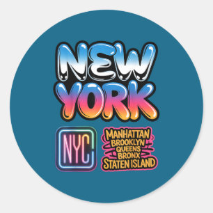 Adesivo Redondo Horizonte de Nova York Bronx Queens Manhattan esta