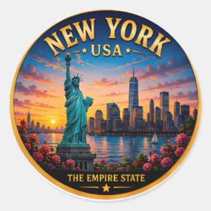 Adesivo Redondo Horizonte de Nova York na Hora Dourada