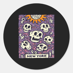 Adesivo Redondo Horizonte de Nova York punk grunge vintage retrô g