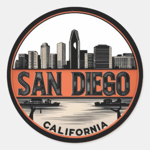 Adesivo Redondo Horizonte de San Diego Califórnia–Arte de Paisagem