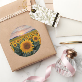 Adesivo Redondo Horizonte Radiante: Girassóis no amanhecer