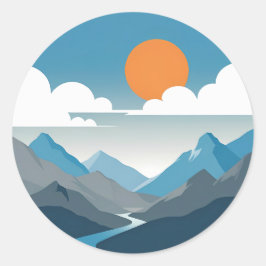 Adesivo Redondo Horizonte Tranquilo | Arte Minimalista de Paisagem