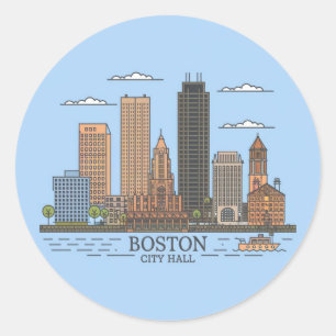 Adesivo Redondo Horizonte urbano da cidade de Boston, horizonte de