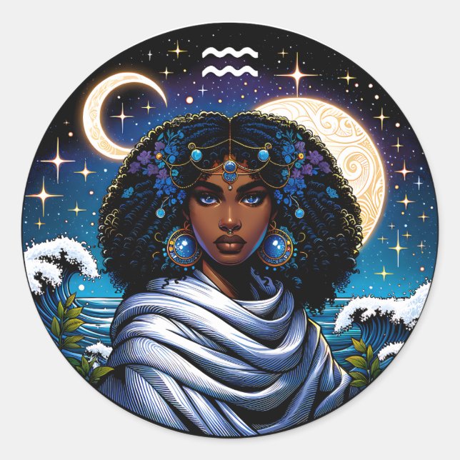 Adesivo Redondo Horoscope Sign Aquarius Symbol (Frente)