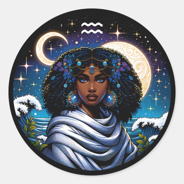 Adesivo Redondo Horoscope Sign Aquarius Symbol (Frente)