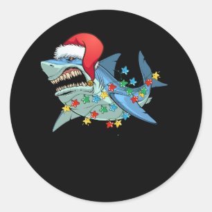 Adesivo Redondo Horror Angry Shark Santa Hat Voa De Natal Xmas