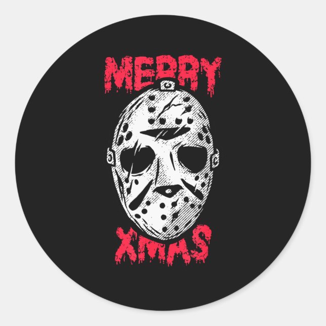 Adesivo Redondo Horror Christmas Merry Xmas Mask  (Frente)