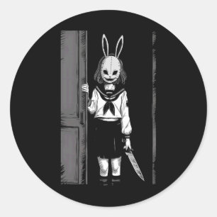 Adesivo Redondo Horror Garota Cerradora Bunny Mask Slasher Hallowe
