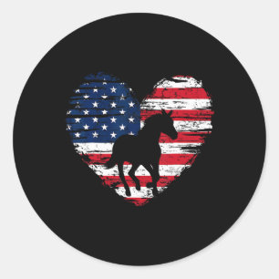 Adesivo Redondo Horse American Flag Heart 4 De Julho Usa Patrioti