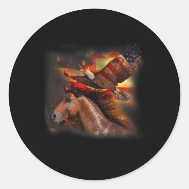 Adesivo Redondo Horse American Flag Wings Eagle Patriótico 4t (Frente)