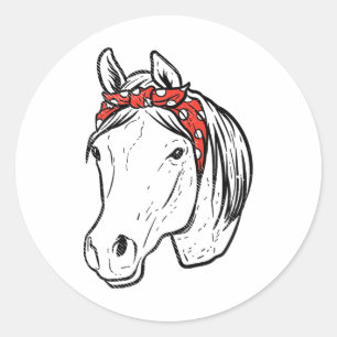 Adesivo Redondo Horse Bandana Horseback Andando Raparigas Equestre