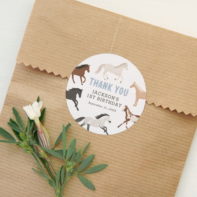 Adesivo Redondo Horse Cowboy Equestrian Birthday (Criador carregado)