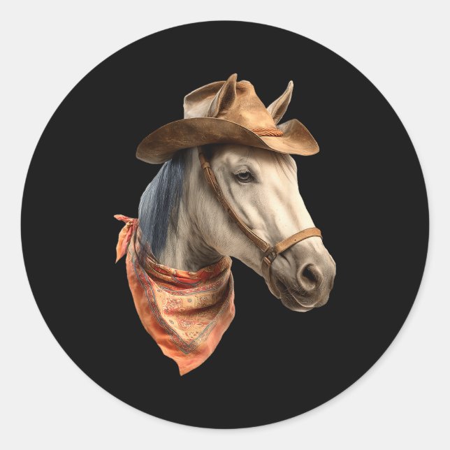 Adesivo Redondo Horse Cowboy Equestrian Riding Funny Graphic  (Frente)