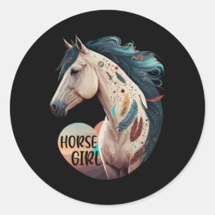 Adesivo Redondo Horse Girl Bohemian Retrato Equestre Horseback