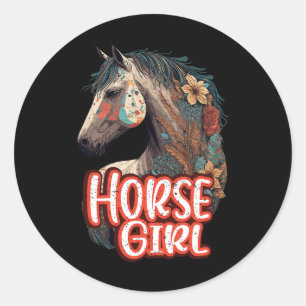 Adesivo Redondo Horse Girl Equestrian Retrato Western Horseback R