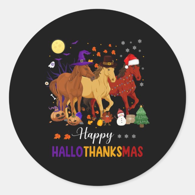 Adesivo Redondo Horse Halloween Thanksgiving Christmas Happy Hallo (Frente)