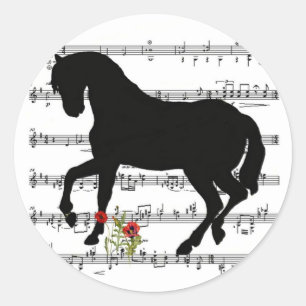 Adesivo Redondo Horse on Sheet Music