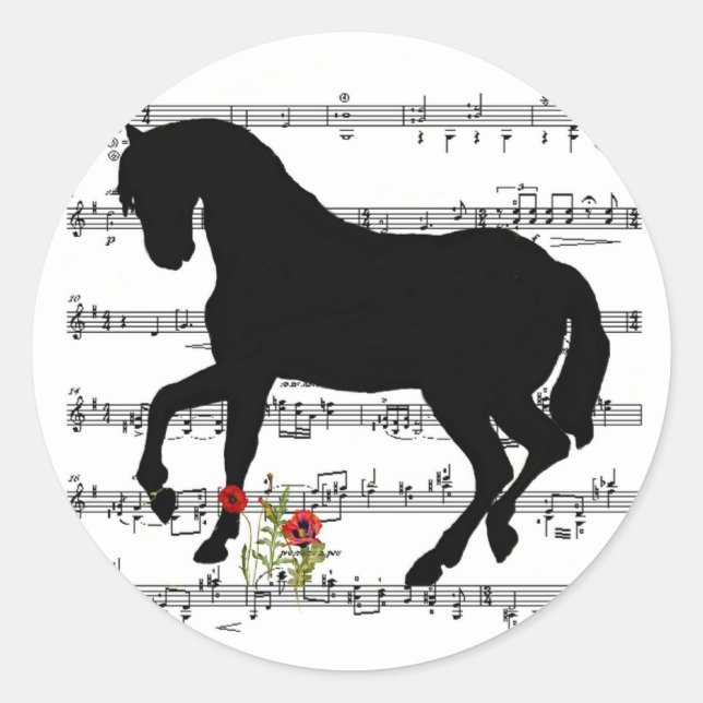 Adesivo Redondo Horse on Sheet Music (Frente)