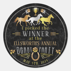 Adesivo Redondo Horse Racing Derby Day Party Art Deco Winner Prize