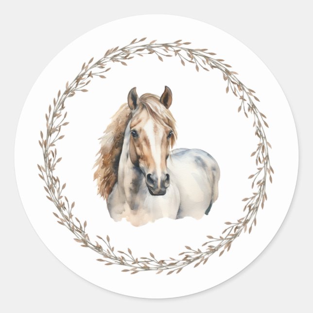 Adesivo Redondo Horse Wreath Gift Stickers  (Frente)