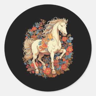 Adesivo Redondo Horso Floral Equestre Equestre de Corrida Equestre