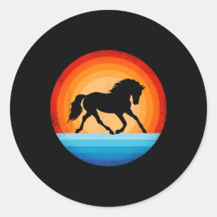 Adesivo Redondo Horso Retro Vintage Fazenda Sunset Horseback E