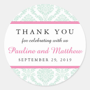 Adesivo Redondo Hortelã chique & casamento tema damasco