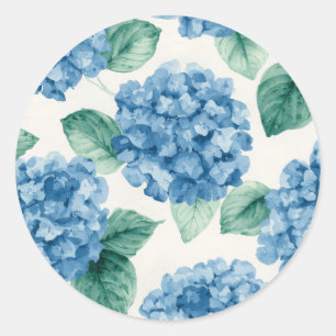 Adesivo Redondo Hortênsia Azuis Floral Aquarela Botânica Flores