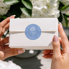 Adesivo Redondo Hortênsia Azul Clássica Casamento Personalizado