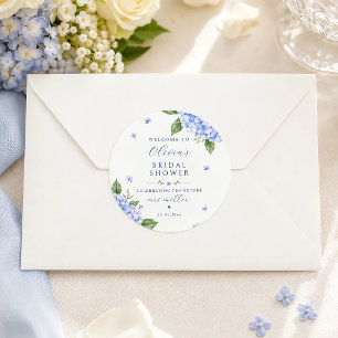 Adesivo Redondo Hortênsia Azul Floral em Aquarela Elegante