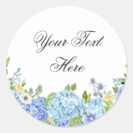 Adesivo Redondo Hortênsia Azul Floral Verde Água-forte Personaliza